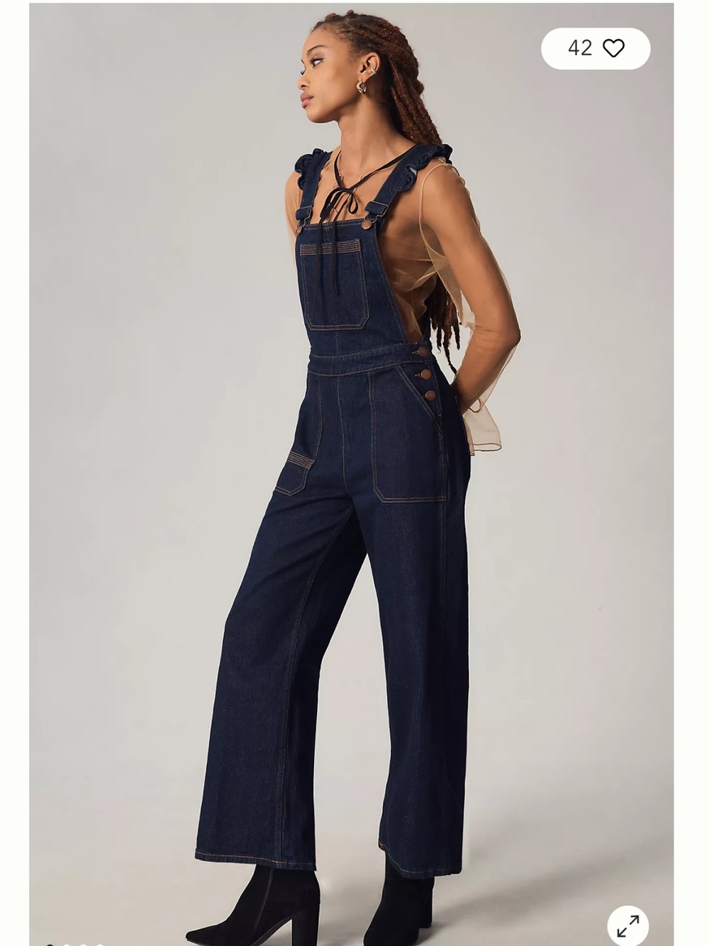 Seventy + Mochi Elodie Frill Dark Indigo Denim Ruffle-Strap Overalls
